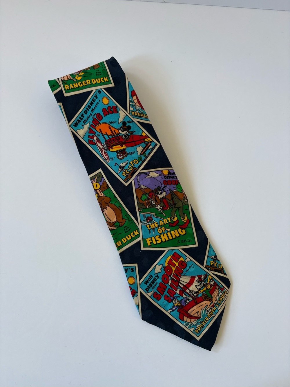 Vintage Disney Silk Necktie Tie Goofy Fishing Sailing Mickey Ace‎ Pluto Donald
